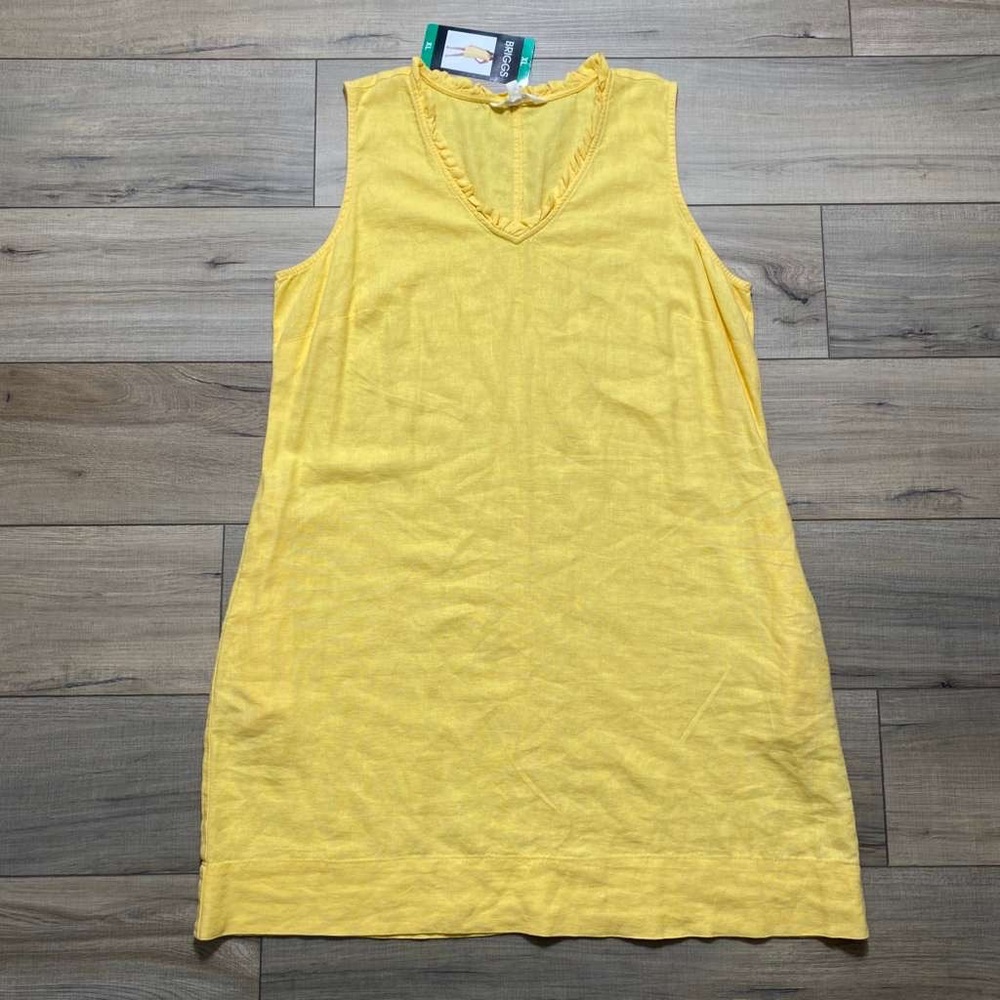 Briggs Womens Linen Blend Ruffle V-Neck Sleeveless Dress Size‎ XL Yellow